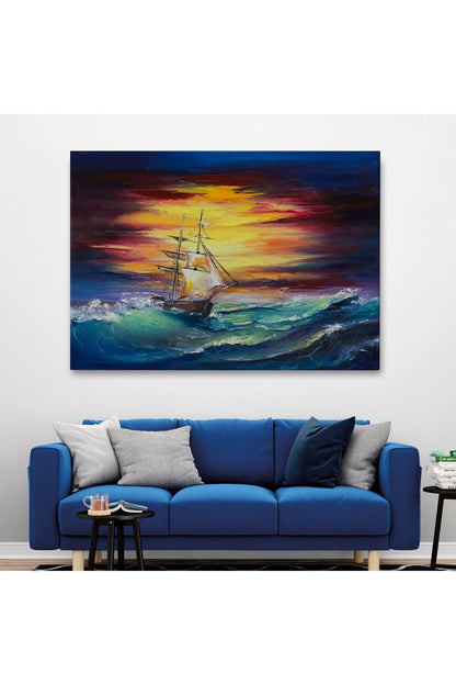 Büyük Dalgalı Okyanusdaki Yelkenli Duvar Tablosu-3491