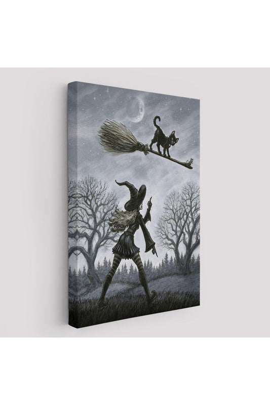 Cadı Süpürgesi ile Uçan Kara Kedi Tablosu, Witches Halloween-6353