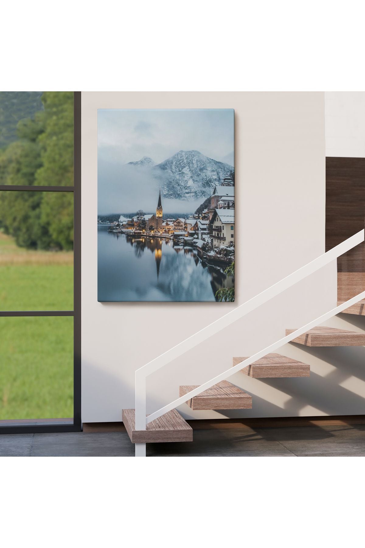 SZ KVS1-Dekoratif Duvar Tablosu-Hallstatt Manzarası Avusturya Kanvas Tablo 6028