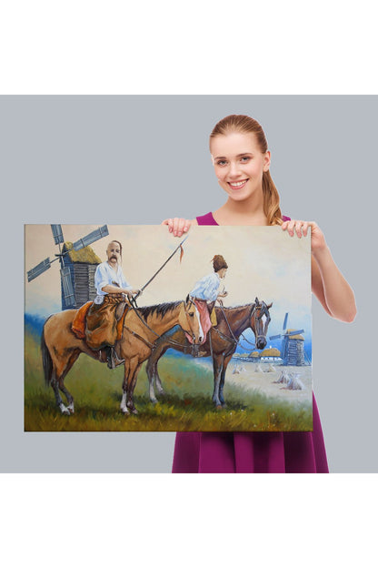 Kazakistan Kırsalında Atlı İnsanlar Yağlıboya Görünüm Kanvas Duvar Tablosu-3735
