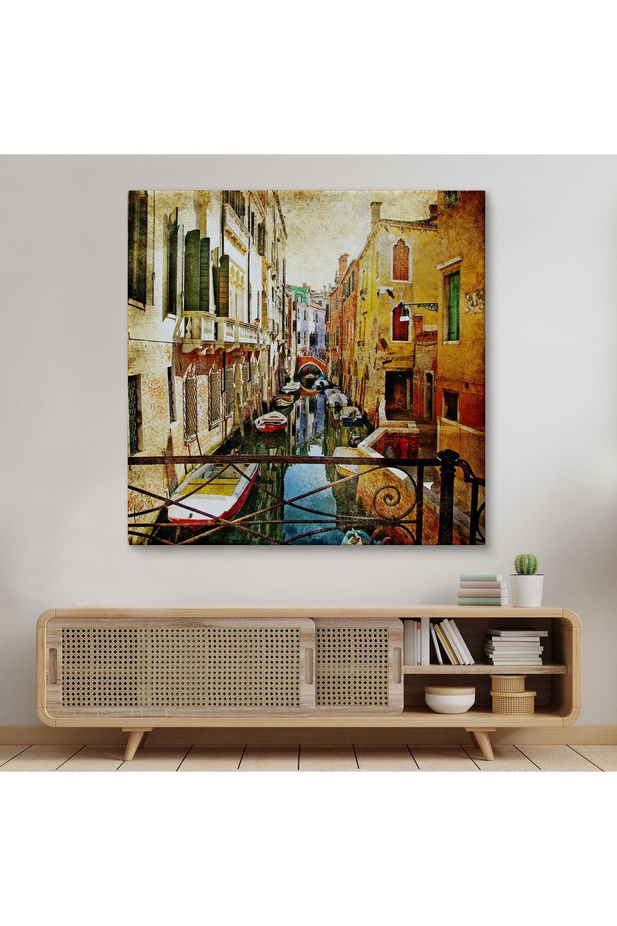 Özel Tasarım, Dekortif BaskıVenedik Balkonu ve Sandallar Dekoratif Kanvas Duvar Tablosu-5823