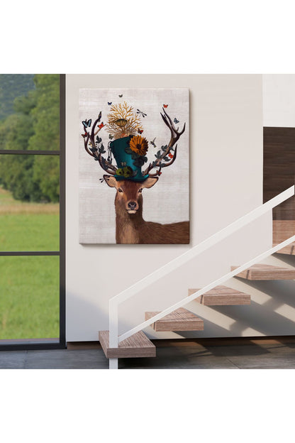 Sürreal Şapkalı Geyik Dekoratif Duvar Tablosu-6468