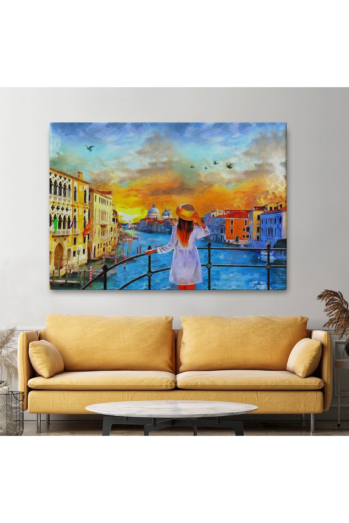 Venedik Kanalını İzleyen Kız Yağlıboya Görünüm Dekoratif Kanvas Duvar Tablosu-3699