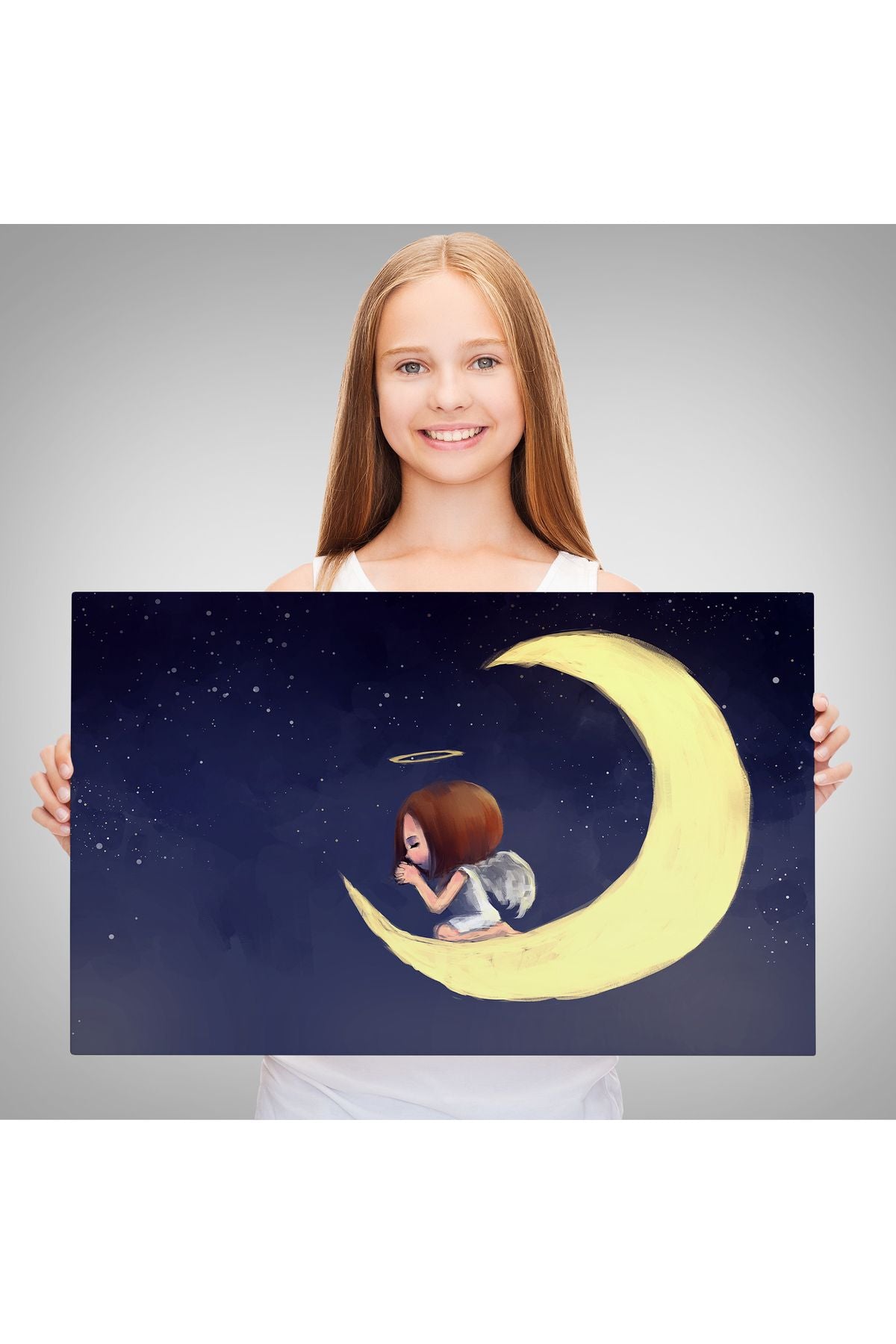 YB HG Ay'da Diz Çöküp Dua Eden Melek Kızın Tablosu-1210