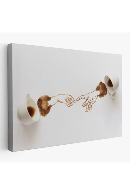 El Ele Espresso Fincanları Dekoratif Kanvas Duvar Tablosu-3639