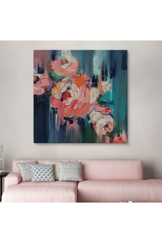 trndry seri001 Renkli Çiçekler Yağlıboya Görünüm Dekoratif Kanvas Duvar Tablosu-5833
