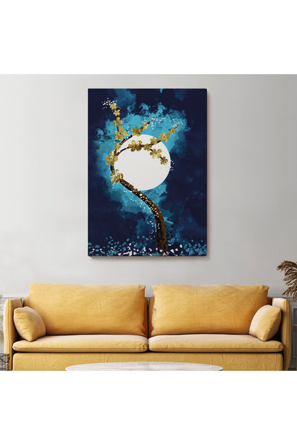 Altın Çiçekli Ağaç ve Ve Ay Kanva Tablo, Soyut Çağdaş Sanat Örneği-4971