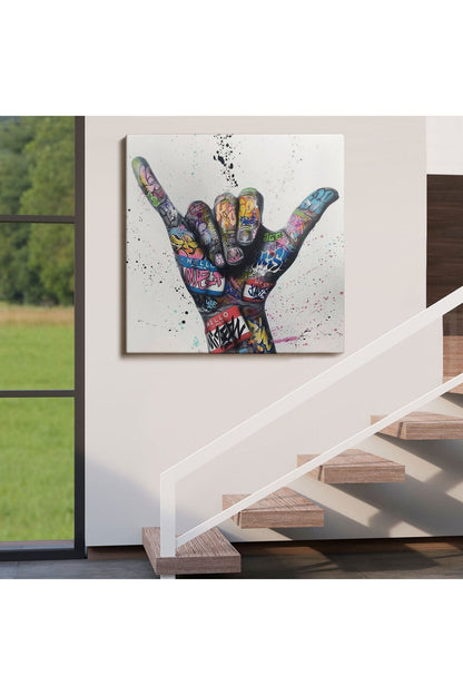 Banksy Tarzı Hands Victory Jest Graffiti Kanvas Tablo-5340