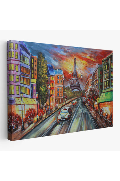 Eyfel Kulesi Manzaralı Yağlıboya Görünüm Dekoratif Kanvas Duvar Tablosu-3726