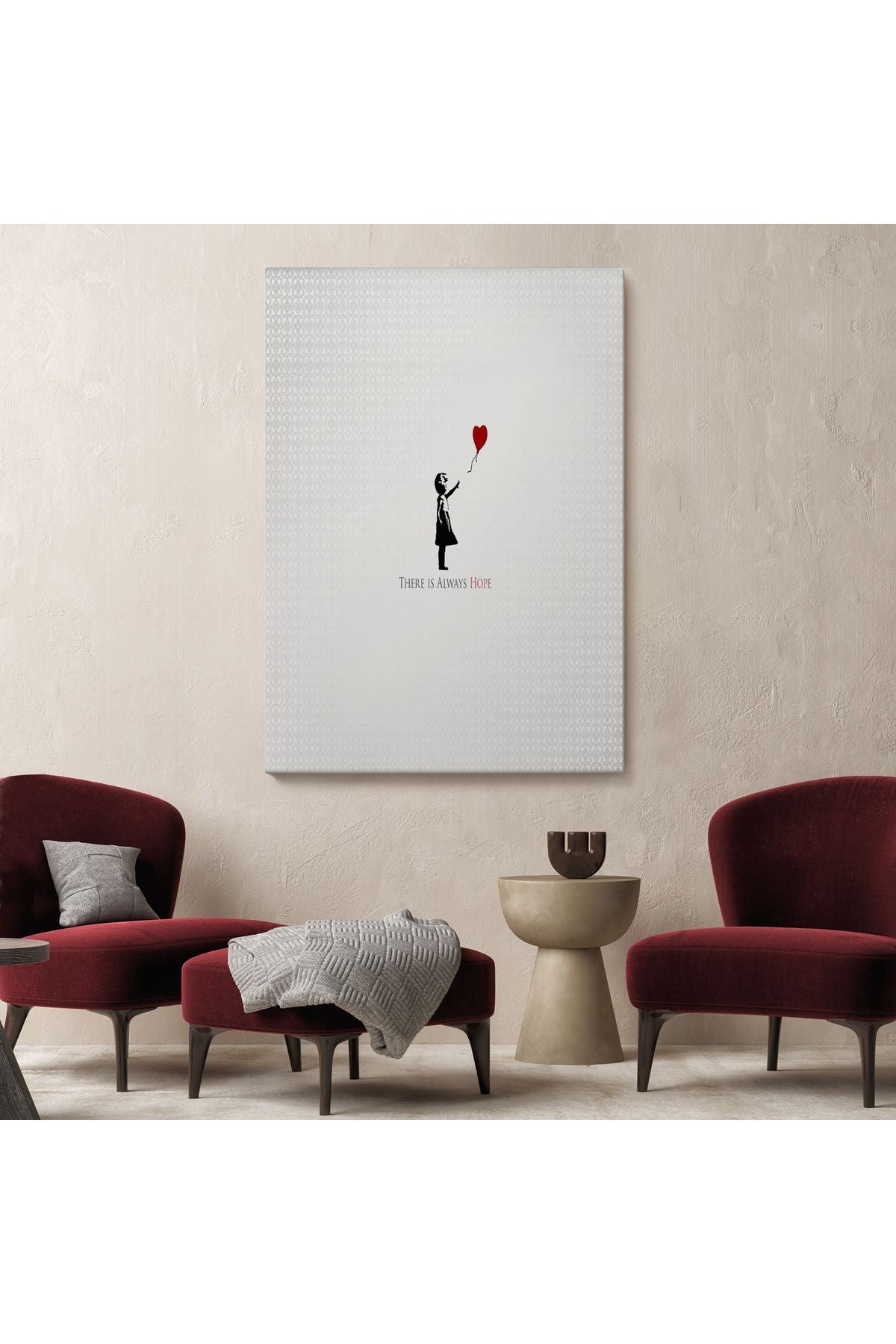 Her Zaman Umut Vardır Yazan Kanvas Tablo, Kırmızı Balonlu Kız ,Banksy Grafitti Sokak Sanatı-5135