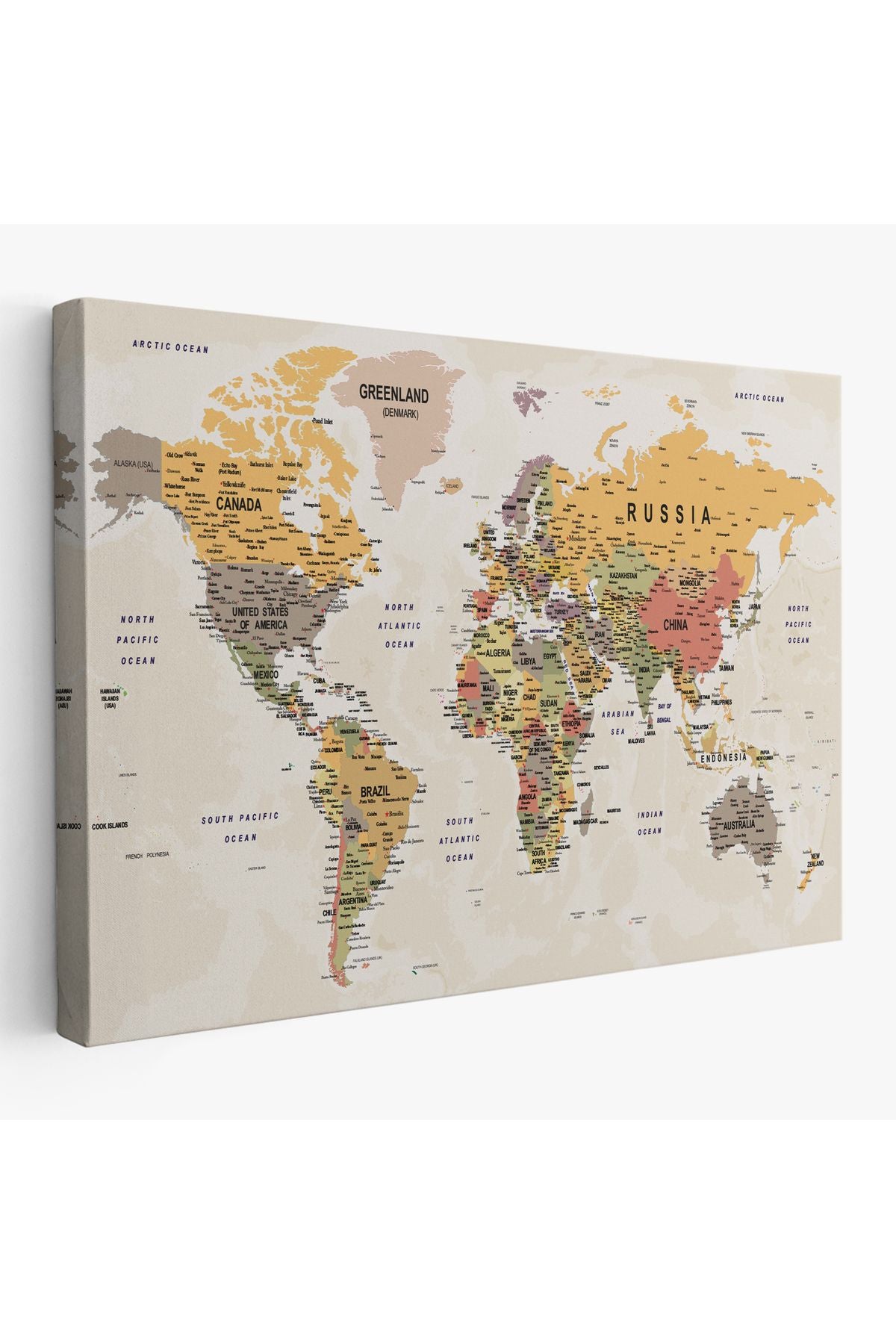 YB Dünya Haritası Son Derece Ayrıntılı Eğitici Okyanuslu Dekoratif Kanvas Tablo 2525