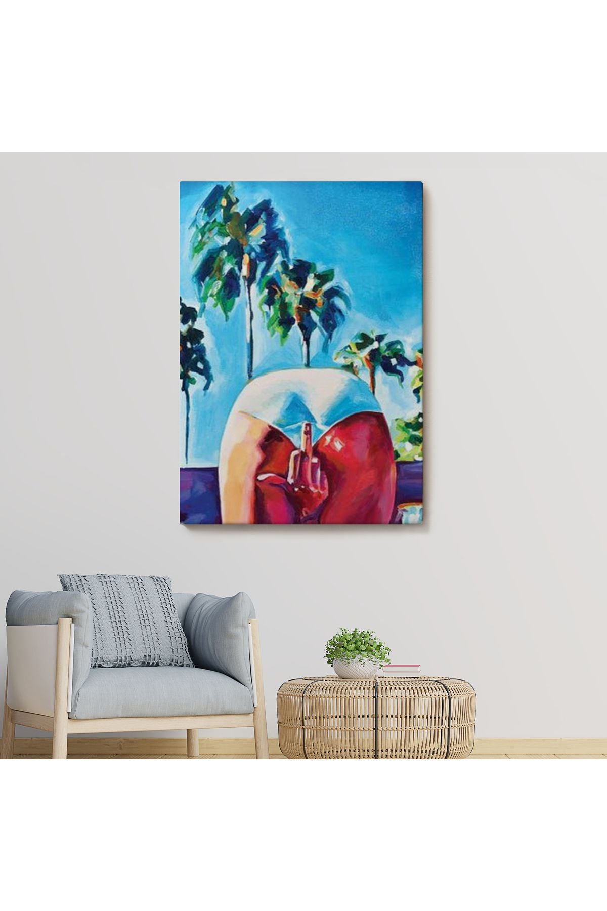 Bacaklarının Arasından Orta Parmak İşareti Yapan Kadın Tablosu-6082