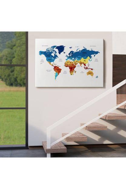 Türkçe Dünya Haritası Dekoratif Kanvas Tablo Ülke ve Başkentli 1492