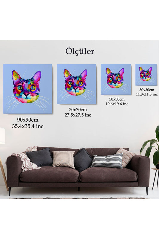 modagos068 Renkli Kedi Kafası Dekoratif Kanvas Tablo-5815