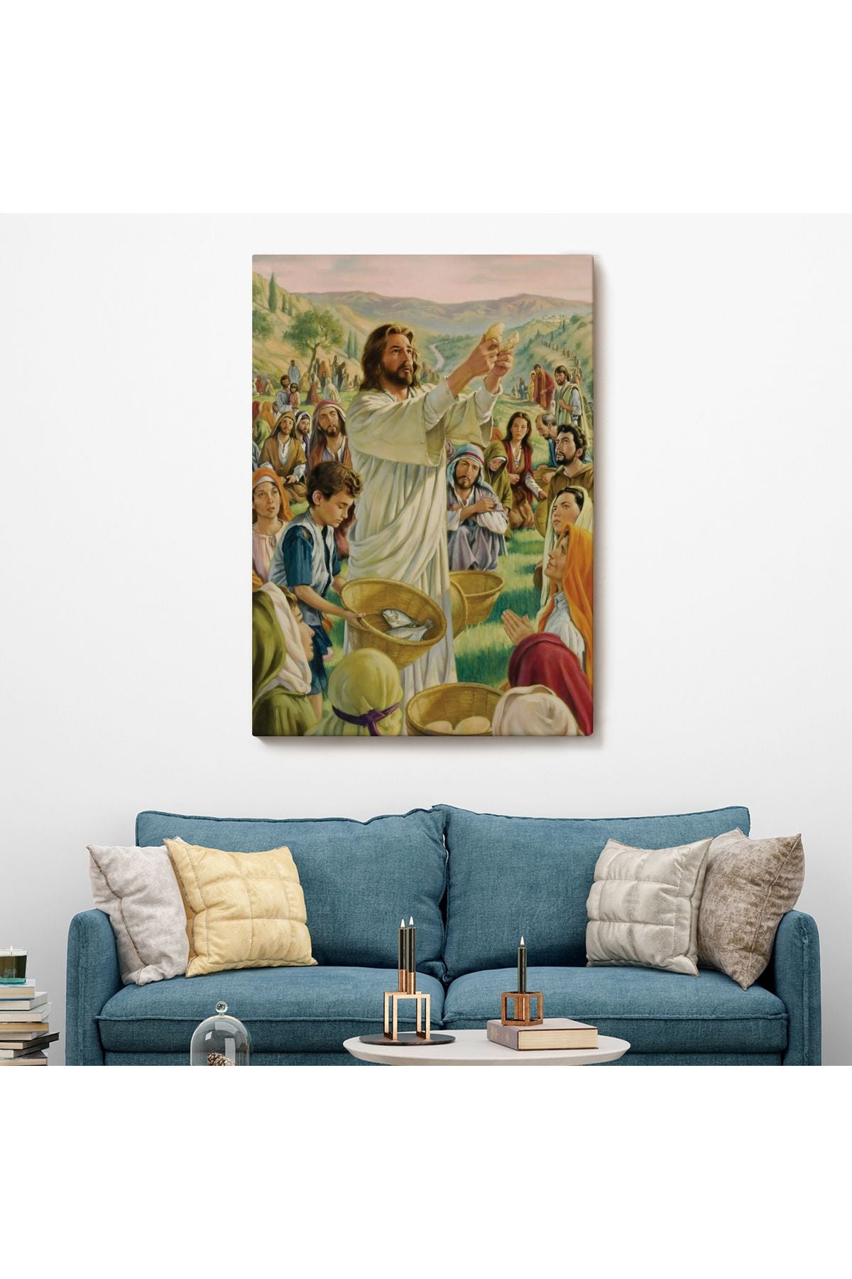 Rab İsa Binlerce Kişiyi Birkaç Ekmek ve Balıkla Doyuruyor Tablo Jesus Christ -6386