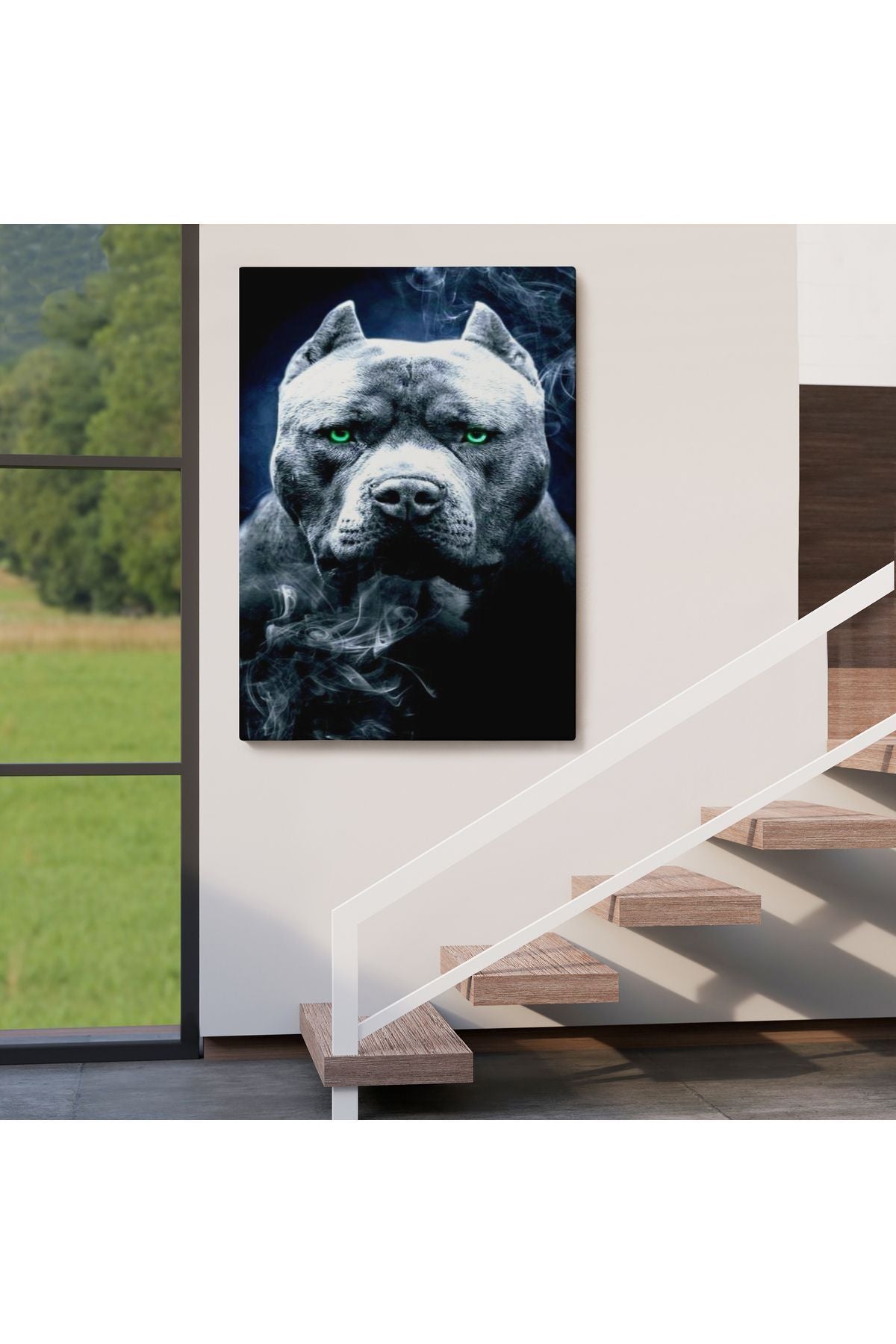 Pit Bull Yeşil Gözlü Amerikan Bully Köpek Kanvas Tablo-5259