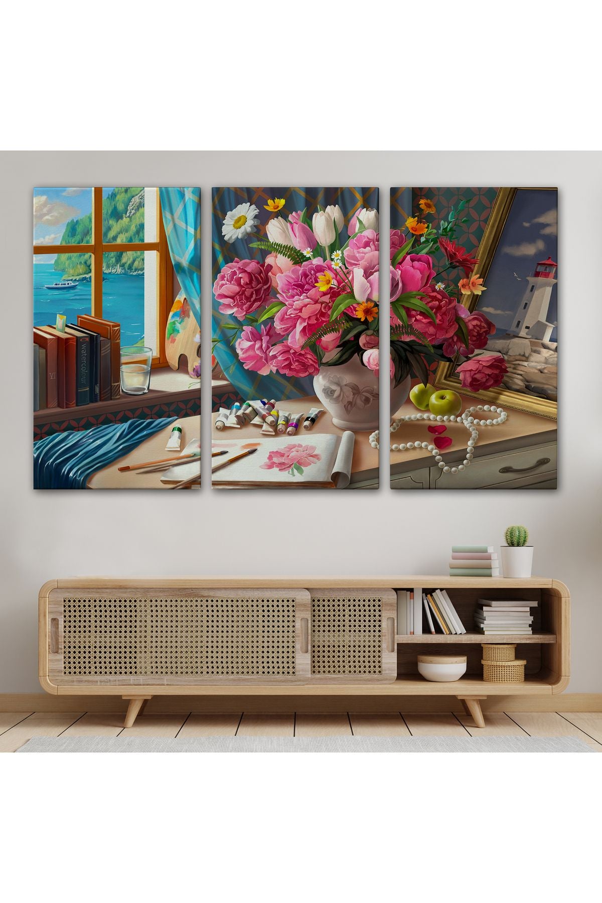 Deniz Manzaralı Yağlıboya Görünüm Dekoratif Kanvas Tablo-3621