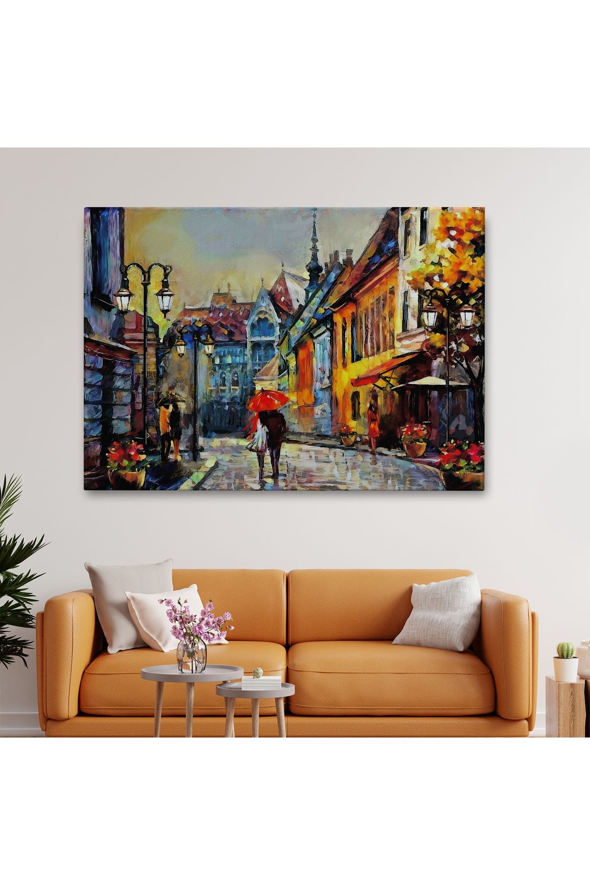 Macaristan Budapeşte Sokak Manzarası Yağlıboya Görünüm Tablo-3547