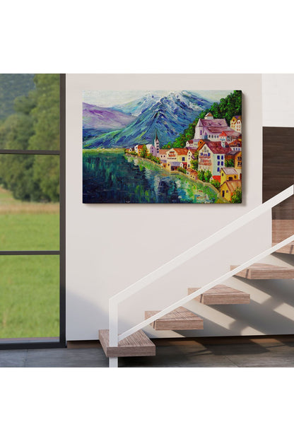 Avusturya Hallstatt Yağlıboya Görünüm Dekoratif Kanvas Duvar Tablosu-3438