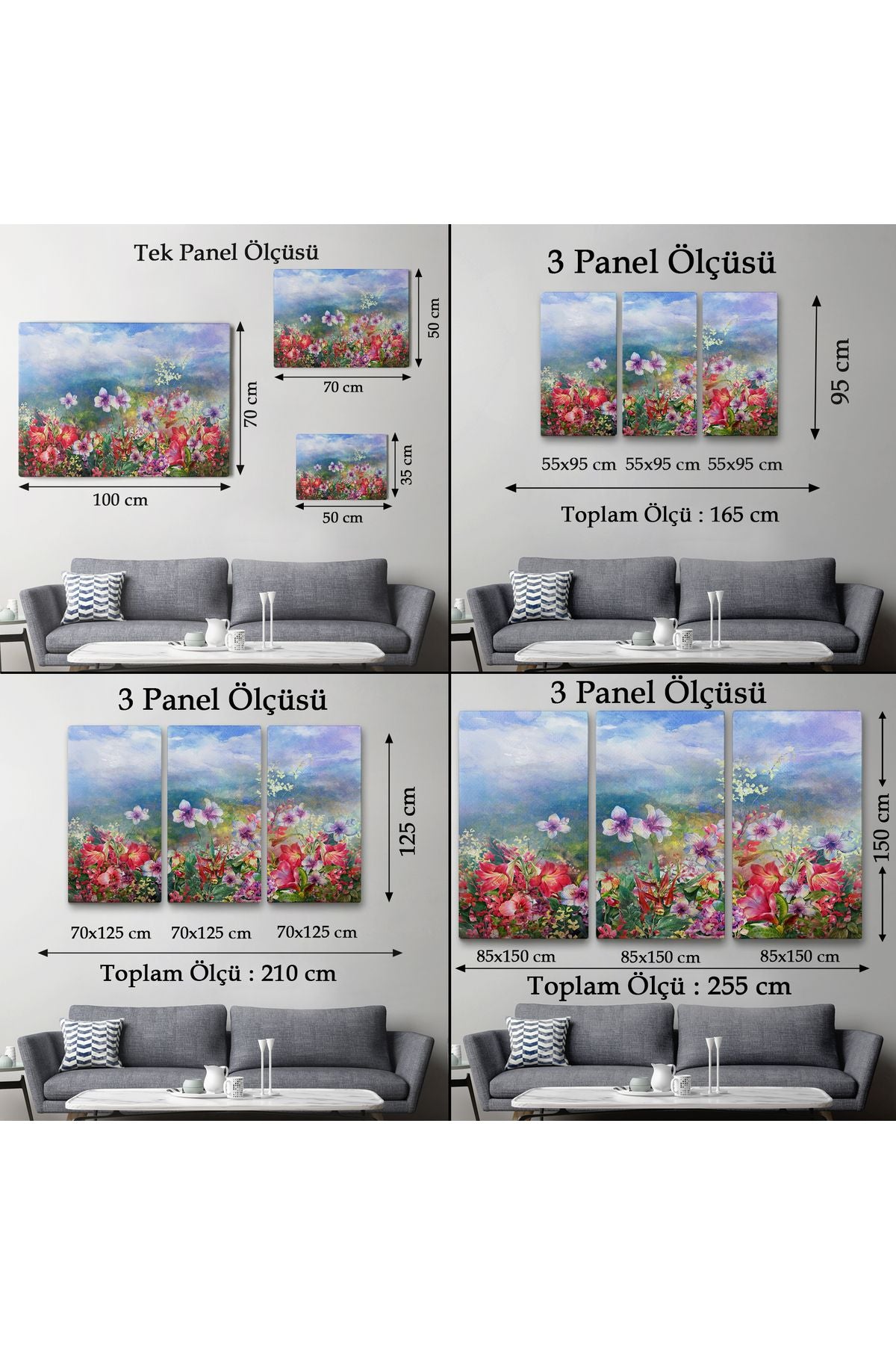 Renkli Çiçekler Suluboya Görünüm Dekoratif Kanvas Duvar Tablosu-3475