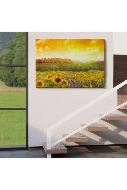Ayçiçeği Tarlası Yağlıboya Görünüm Dekoratif Kanvas Tablo-3445
