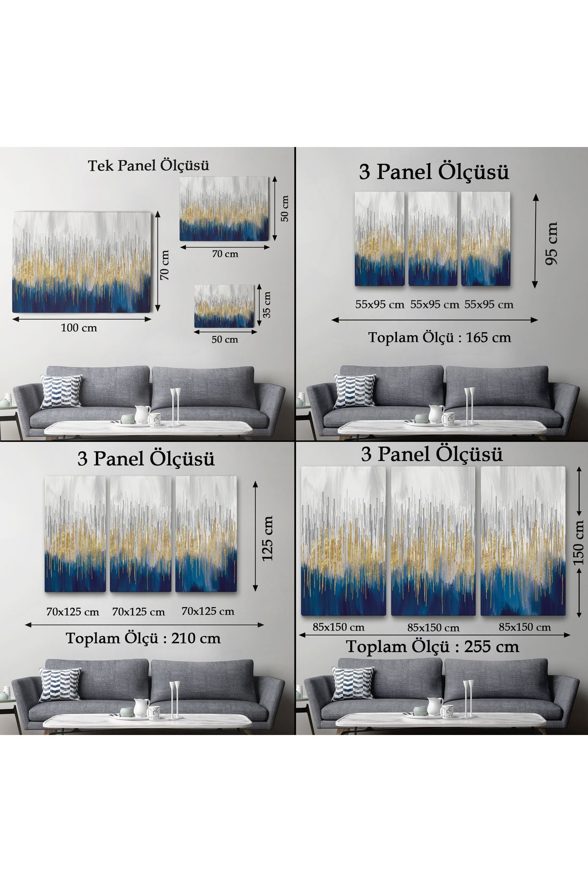 Mavi ve Gold'un Müthiş Uyumu Modern Kanvas Tablo-5046