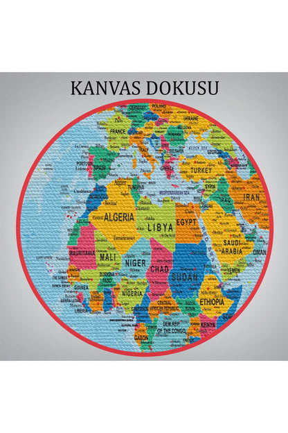 Dünya Haritası Kanvas Tablo Çok Ayrıntılı Dekoratif ve Okyanuslu 2173