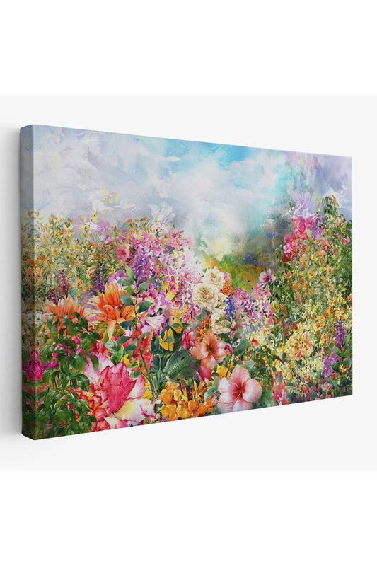 Suluboya Görünümlü Çok Renkli Çiçek Manzaralı Kanvas Tablo-1196