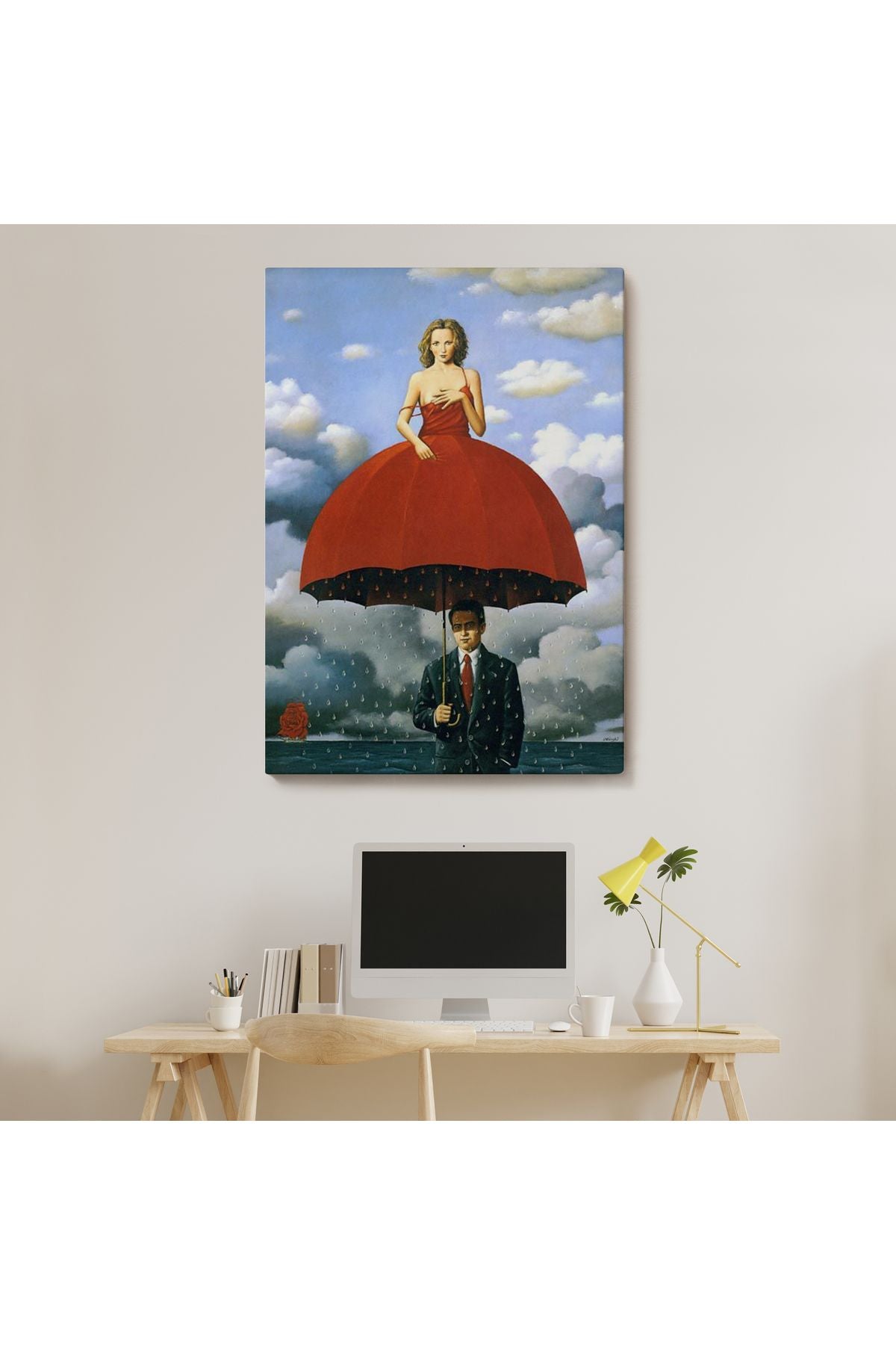 Dekoratif Kanvas Tablo, Duvar Tablosu-Sürreal Kırmızı Elbiseli Kadın 6022