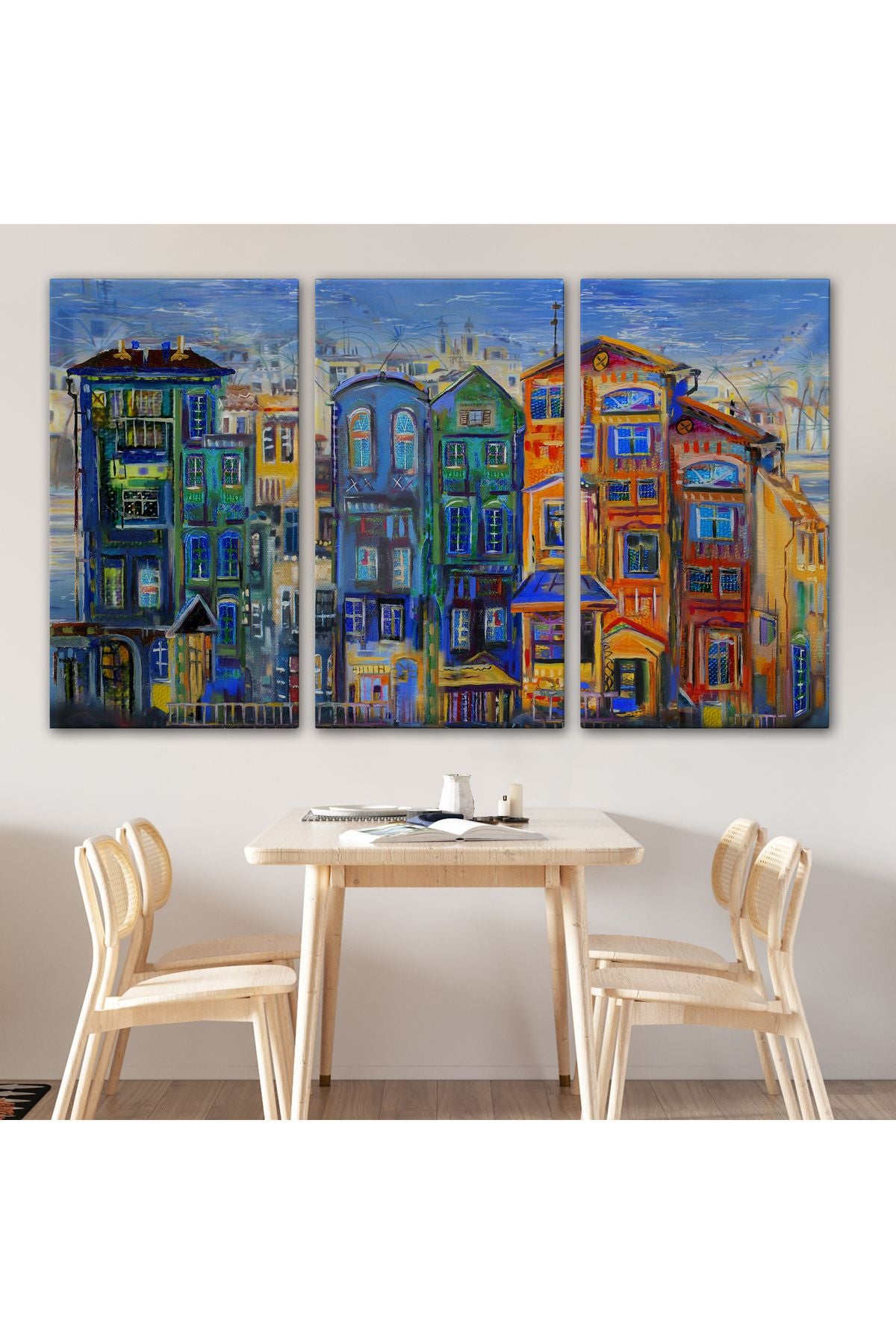 Hollanda Evleri Yağlıboya Görünüm Dekoratif Kanvas Tablo-3442