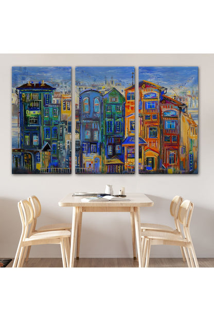 Hollanda Evleri Yağlıboya Görünüm Dekoratif Kanvas Tablo-3442