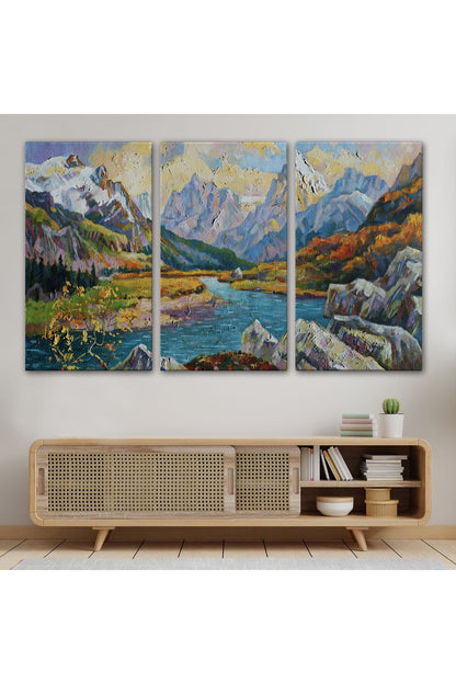 Kafkas Dağları Manzaralı, Doğa, Yağlıboya Görünüm, Dekoratif, Kanvas Tablo, Duvar Tablosu -3603