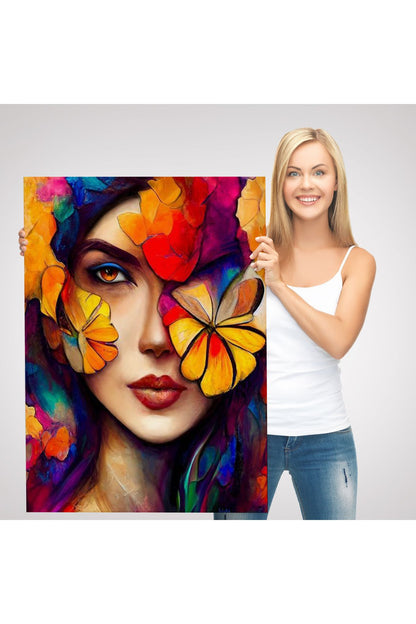 Çiçek ve Kadın Temalı Dekoratif Duvar Tablosu-6192