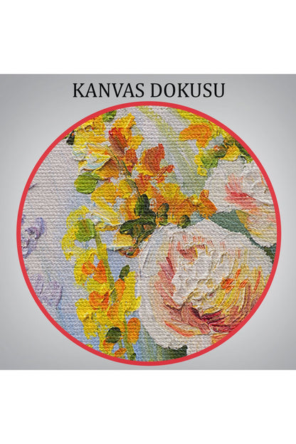 Soyut Yaz Çiçekleri Yağlıboya Görünüm Dekoratif Kanvas Duvar Tablosu-3496