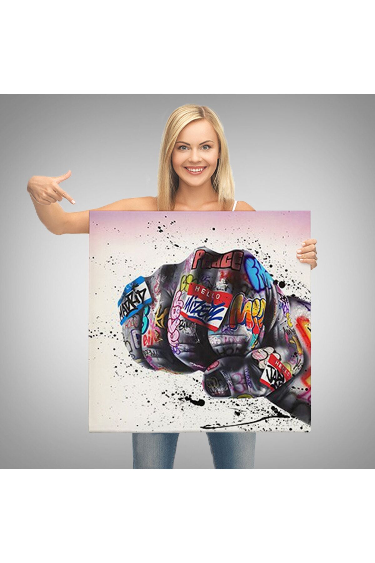 Sokak Graffiti Duvar Sanatı Kanvas Tablo, Banksy Renkli Graffiti Pop Art-5337