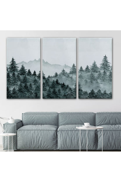 Suluboya Görünümlü Orman Manzarası Dekoratif Kanvas Duvar Tablosu-3644