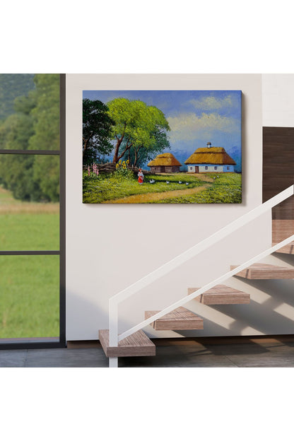 Ukrayna Köy Evi Manzarası Yağlıboya Görünüm Dekoratif Kanvas Duvar Tablosu-3664
