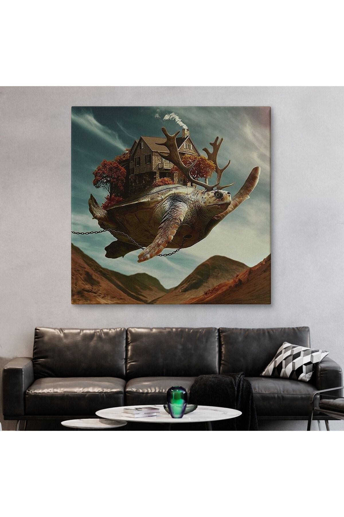 Evini Sırtında Taşıyan Uçan Kaplunbağa Sürreal Tablo-5868
