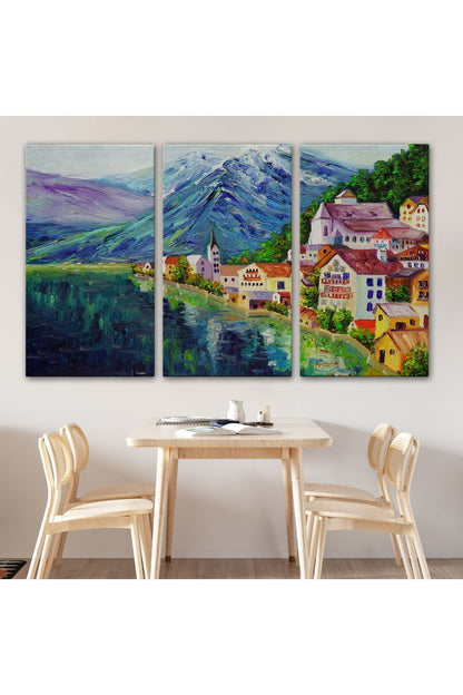 Avusturya Hallstatt Yağlıboya Görünüm Dekoratif Kanvas Duvar Tablosu-3438