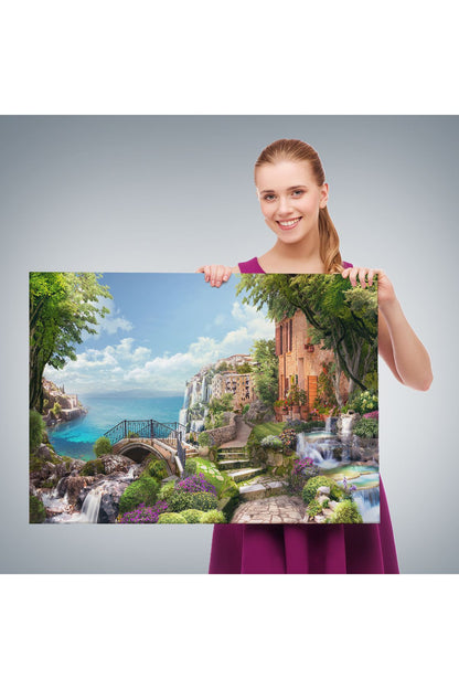 Eski İtalyan Evleri Yağlıboya Görünüm Dekoratif Kanvas Duvar Tablosu-3657