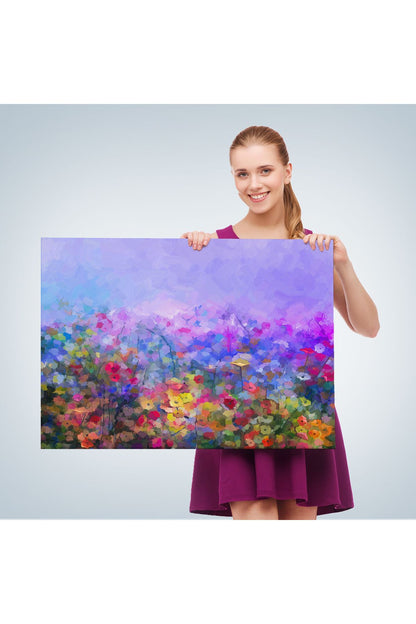 Kır Çiçekleri Yağlıboya Görünüm Dekoratif Kanvas Duvar Tablosu-3505