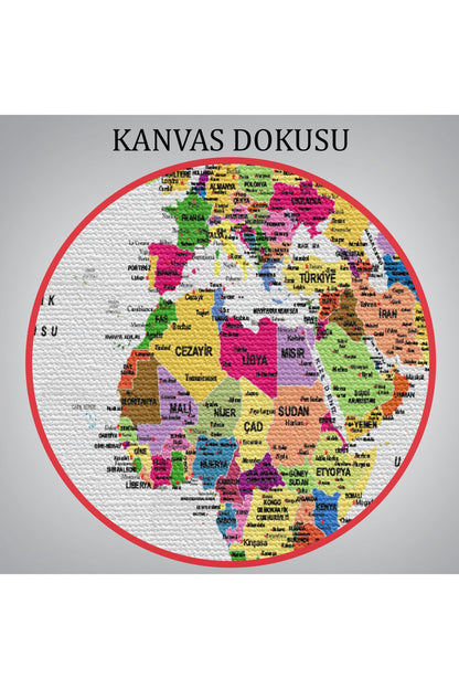 Türkçe Dünya Haritası Dekoratif Kanvas Tablo Son Derece Detaylı 1614