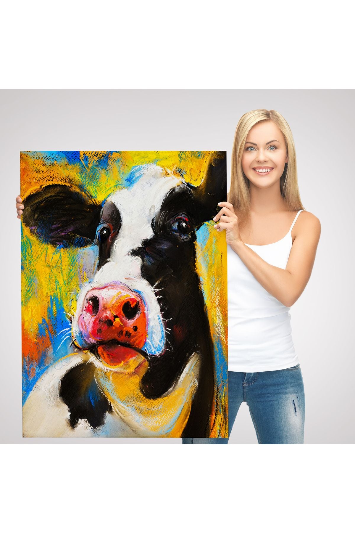 arg001 seri Modern Sanat İnek Portresi Dekoratif Kanvas Duvar Tablo-5936