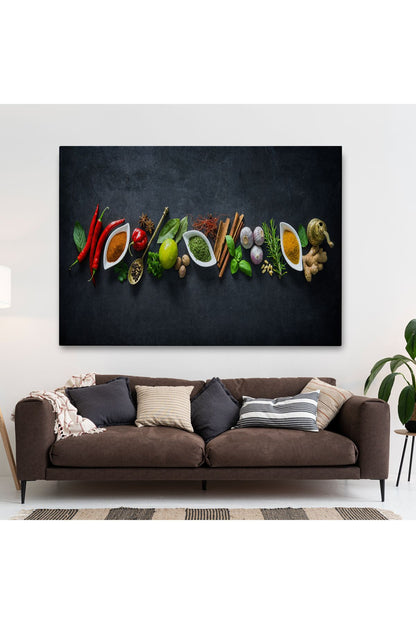 Mutfak Masasın da Baharatlar Dekoratif Kanvas Duvar Tablosu-3538