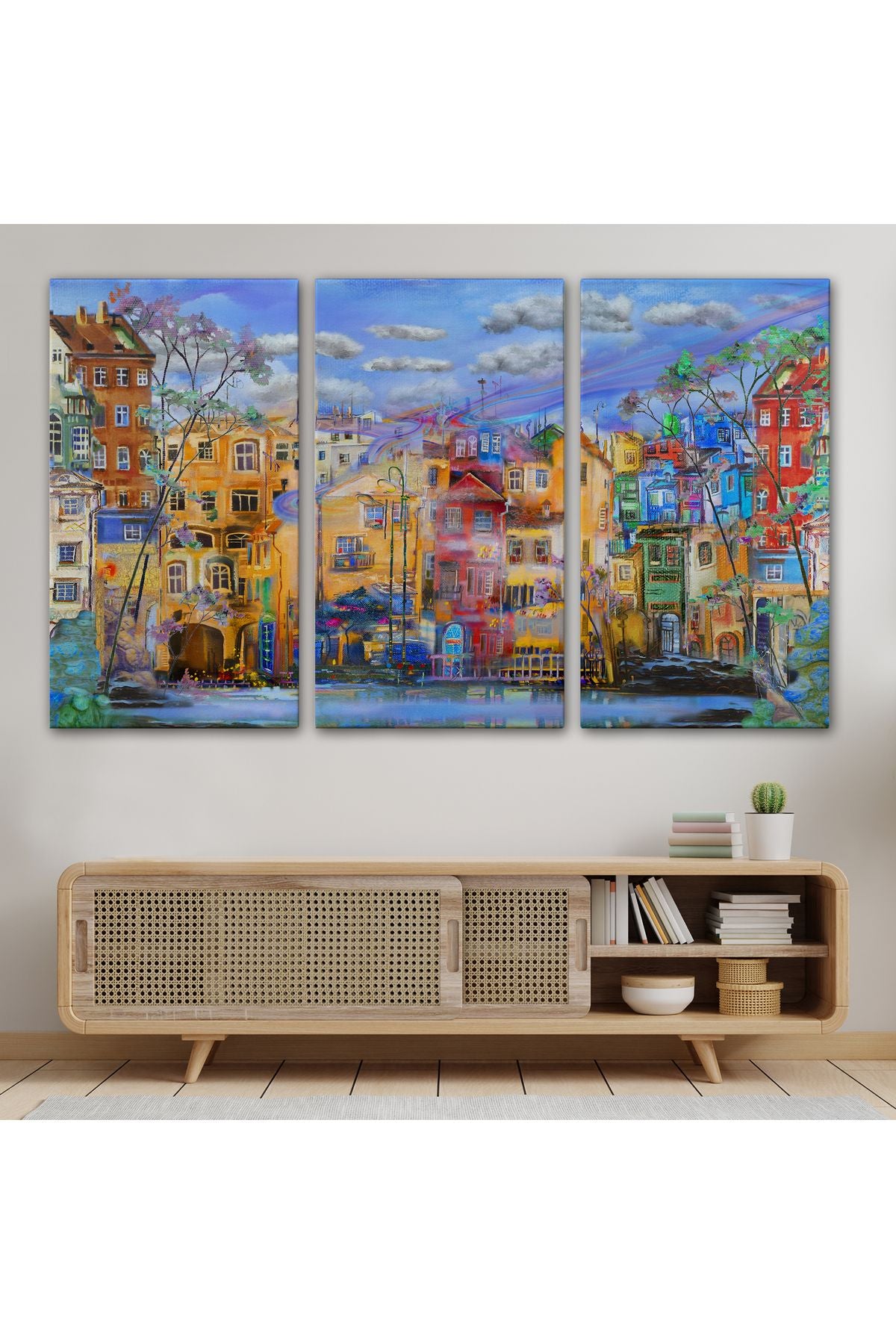 Eski Avrupa Kasabası Yağlıboya Görünüm Dekoratif Kanvas Tablo-3536