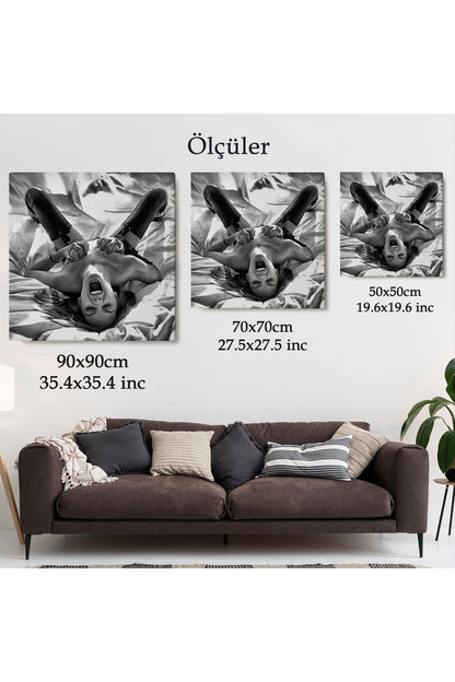 Çığlık atan Çıplak Güzel Kadın Kanvas Tablo, Siyah Beyaz Tablo-5333B