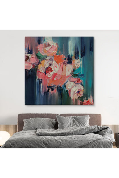 trndry seri001 Renkli Çiçekler Yağlıboya Görünüm Dekoratif Kanvas Duvar Tablosu-5833