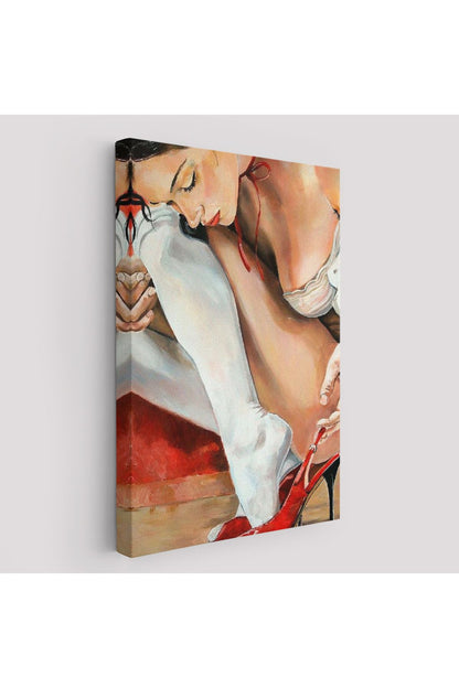 Kırmızı Ayakkabılarını Giyen Sexi Kadın Duvar Tablosu-6311
