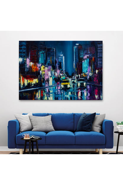 New York Gece Manzarası Yağlıboya Dekoratif Duvar Tablosu-3533
