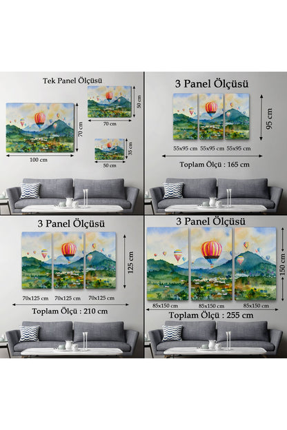 Kapadokya Hava Balonları Yağlıboya Görünüm Dekoratif Kanvas Duvar Tablosu-3747